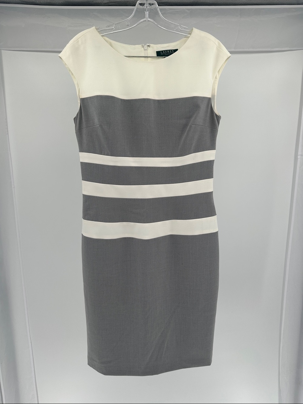 Lauren Ralph Lauren Gray and Cream Striped Sheath Dress